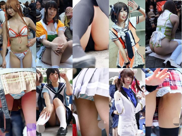 セット商品★コミックマーケット コスプレ アイドルコス バックパンチラ 対面開脚 美脚純白パンチラ