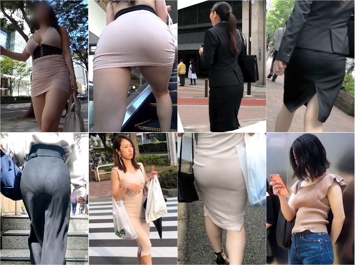 【FHD 60fps】女子大生のお尻：リクスー娘の尻3人, 【フルHD 高画質】規格外のKカップ爆乳全開！！ノーブラのデカ乳が服からハミ出て激ヤバ過ぎます！！ , Tバック透けまくりで歩き視姦されまくる超美人若妻