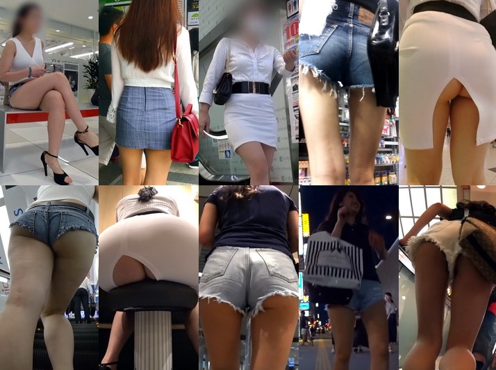 【リベンジ店員流出】コスプリ生着替え隠撮モロ脱ぎ映像Vol.124 食い込みっ娘＊目に焼き付く際どいV字ライン‼紐で吊り上げたワイドパンツの尻に興奮‼若い子のエロ尻追跡, 【透けブラ】白ブラウスのきれいな女性