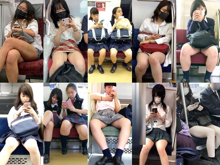  三角パンチラ　長編シリーズ505 S級美人お姉さんの対面エロ過ぎるパンスト美脚 , [4K動画][マスク顔出し]爆睡ギャルさん見られてもいいのか超絶ミニスカから刺繍まで丸見えのパ〇ツ[ドアップあり]電車からの風景, 撮影バレ【友達が横で寝ているのに見せつけてくるギャルJK】, けしからん、エスカレーターで盗撮を警戒して最後尾に乗るような娘には悪戯part.15【PC用・縦動画】