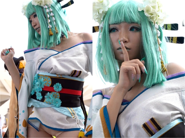 gcos8-2 アジア娘の悩殺コスプレショーpart8-2　超マ〇スジ色白美女の舐め回し　胸元とスカートがはだけるエロ衣装