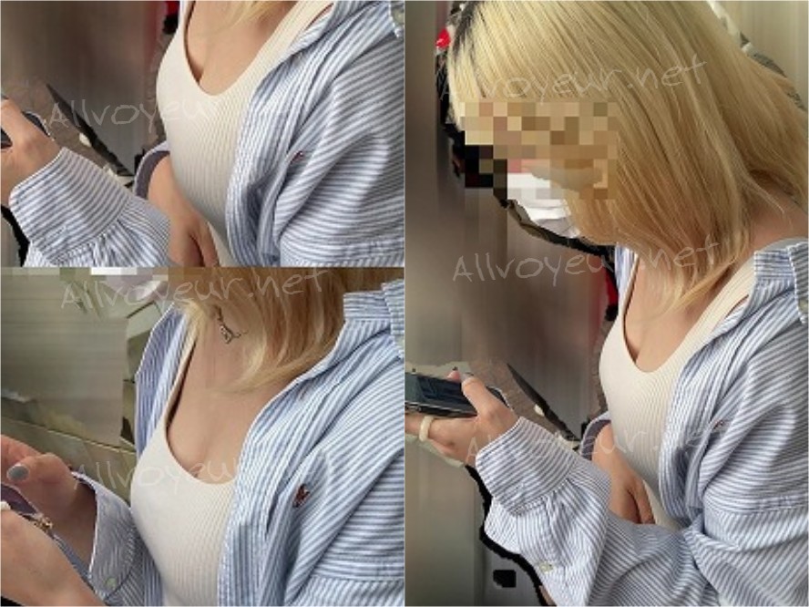 胸元ゆるゆる。H カップ金髪ギャルの巨乳胸チラ谷間 !!
