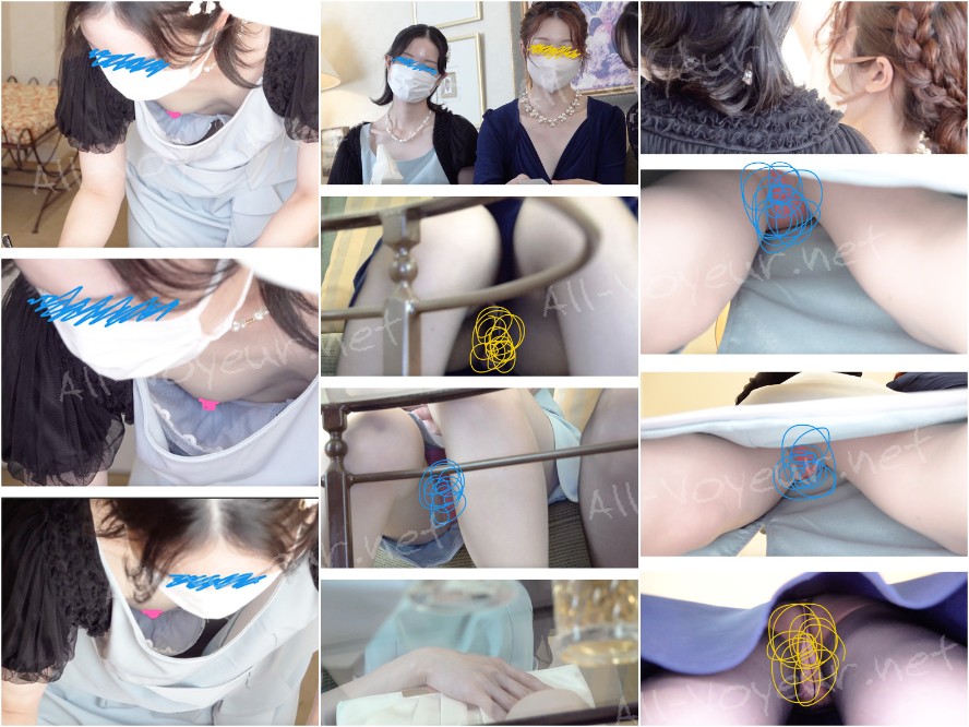 【美女二人に大接近】【溢れる乳首&パンスト越しのセクシーショーツ】