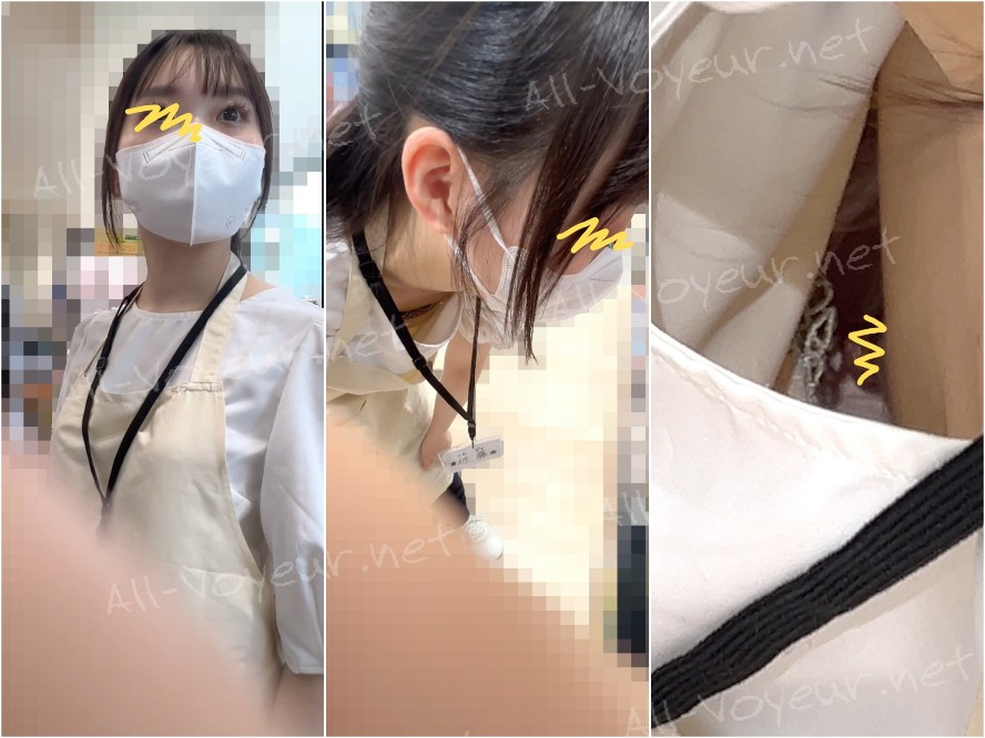 【店員個撮㉘】美人アパレル店員さんの胸ちら2名分‼/明るい巨乳店員さん/研修中の小ぶり胸チラ店員さん