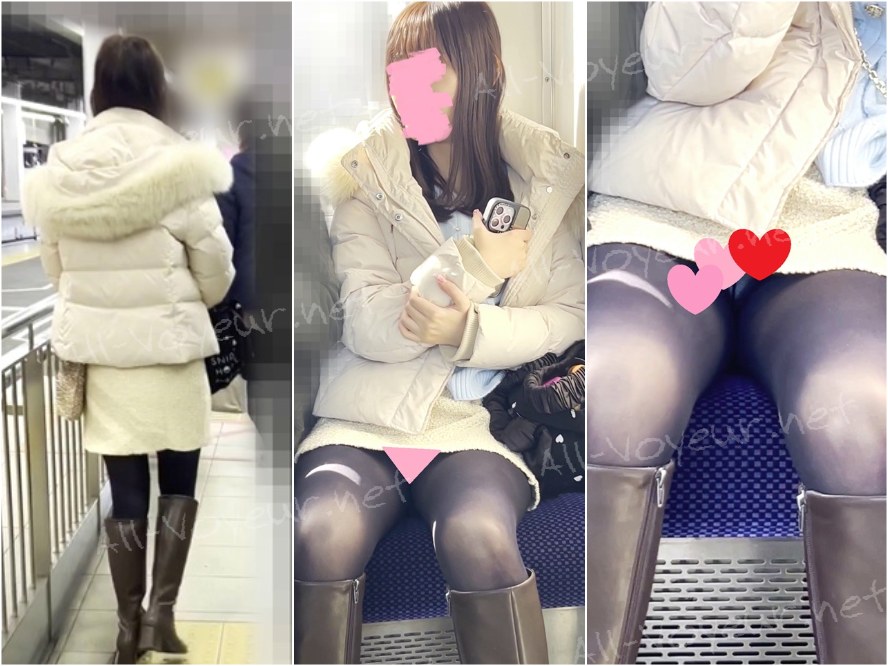 彼氏の横で黒スト越し水色パンティを見せてしまう美人！！