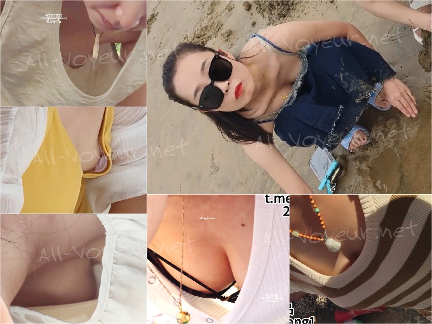 【注目の胸チラ】ビーチの市場で隠し撮り、下着を着けていない若い女性多数! 74V