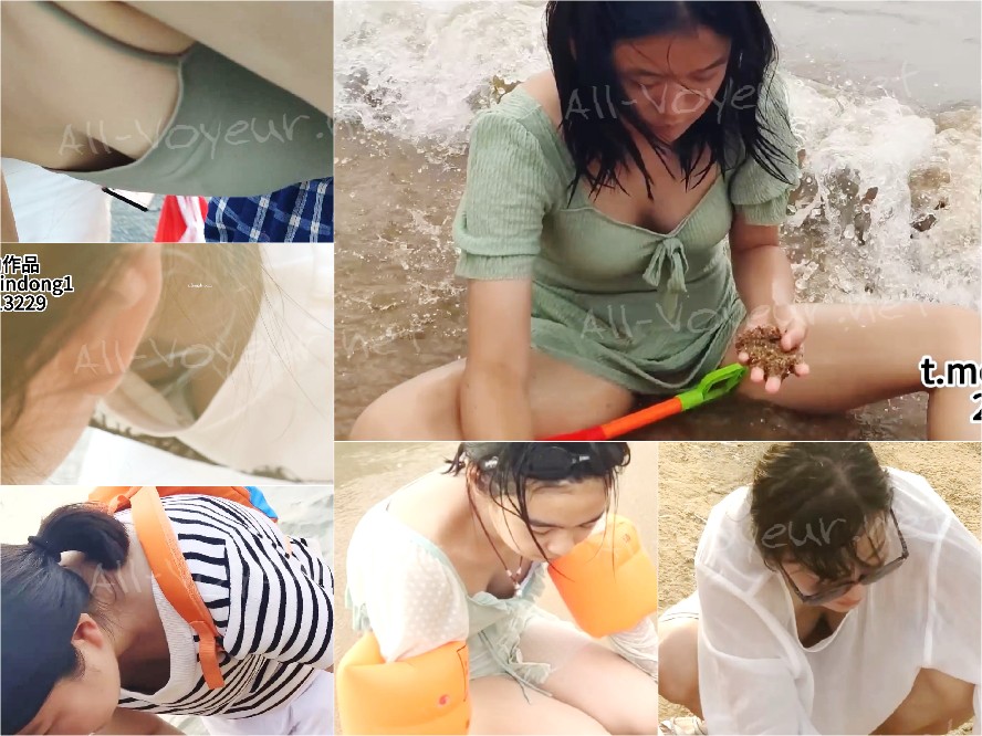 【注目の胸チラ】ビーチの市場で隠し撮り、下着を着けていない若い女性多数! 74V