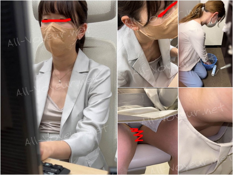 【同僚OLの乳首/胸ちら#41】2名分/机下パンチラ/掃除胸チラ