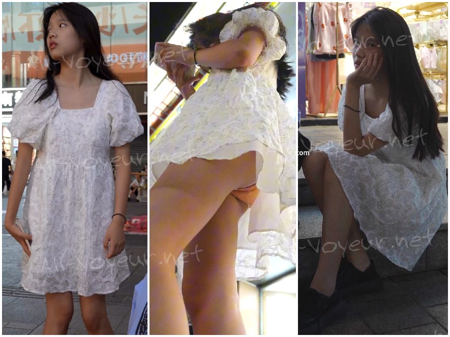 (BC-AA-502) レースのスカートをはいた女の子が買い物をしていました。スカートがめくれ上がり