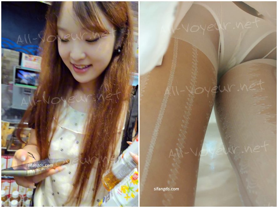 【CSCD】白いドレスと白いストッキングの女の子がスーパーマーケットで買い物をし、白い下着を着ています