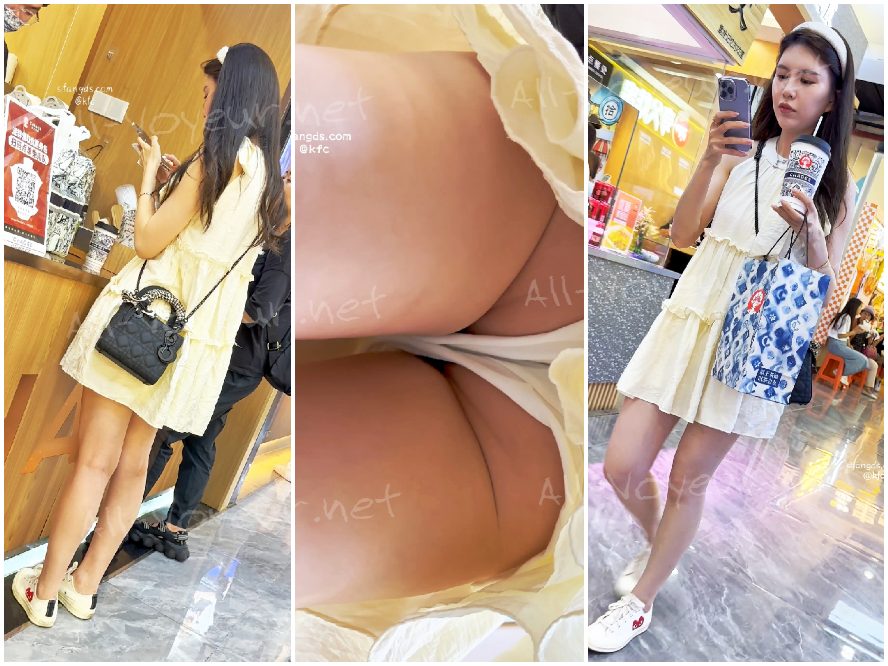 【KFC】制服JK女子大生と親友がショッピング。ミニスカにニーソックス、白下着で可愛い