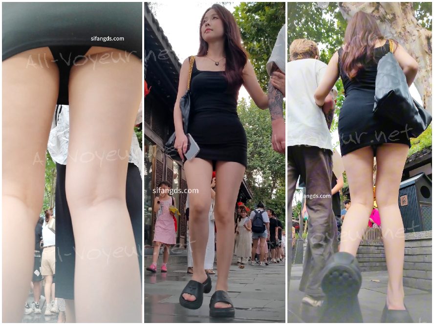 【CSCD】蓝色包臀裙肥臀美女和闺蜜逛街,肉色窄内