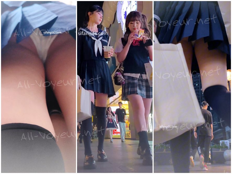 【CSCD】日系水手服黑丝小姐姐和闺蜜逛街，白色内内