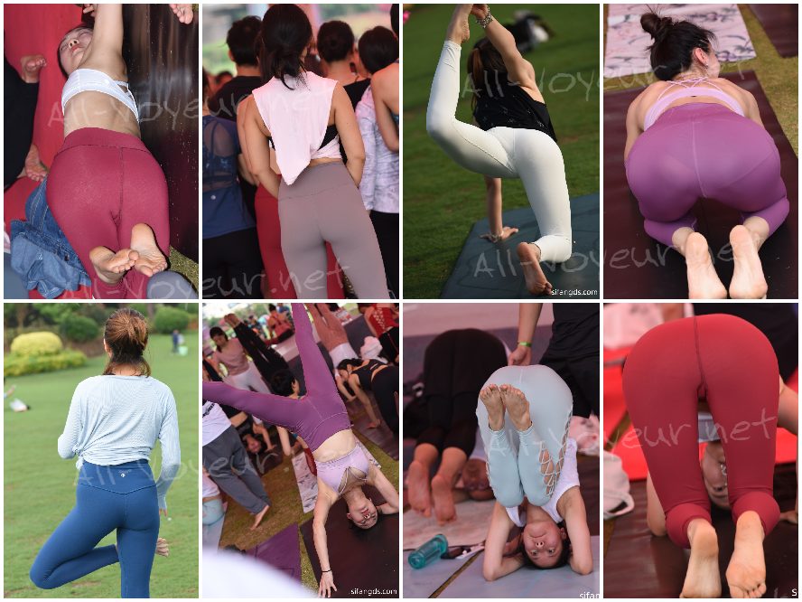 成都富婆少妇户外瑜伽活动 骆驼趾 瑜伽裤变透高清原图