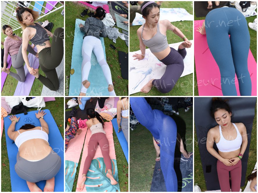 成都富婆少妇户外瑜伽活动 骆驼趾 瑜伽裤变透高清原图