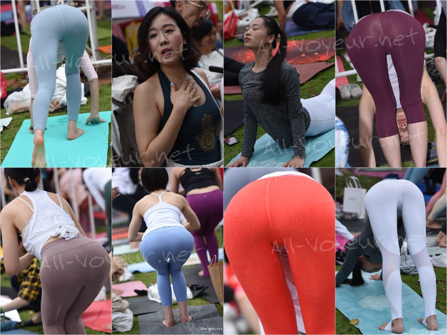 成都富婆少妇户外瑜伽活动 骆驼趾 瑜伽裤变透高清原图