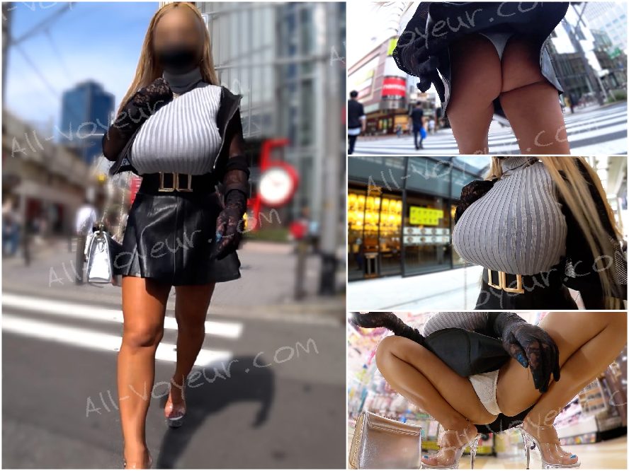 【初撮り】破壊力MAXデカすぎる爆乳っぷり!!食い込みTバックのデカ乳黒ギャルに周囲のエロい視線が集中砲火!!