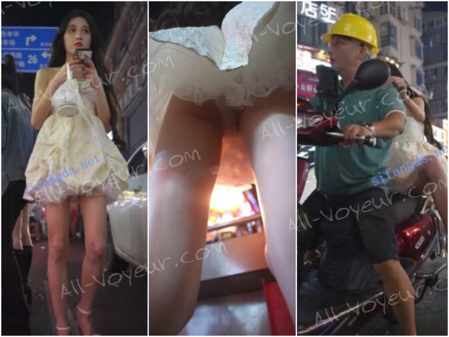 ストーキングしてこっそり撮影❤️ 短いスカートとピンクのTバックを履いた驚くほど美しい女性が椅子の下で撮影され、陰毛が露わになっています❤️ ハイヒールとストラップレスのドレスを着た美しい女性が、細長い脚と薄い黄色の下着でスナックを買っています