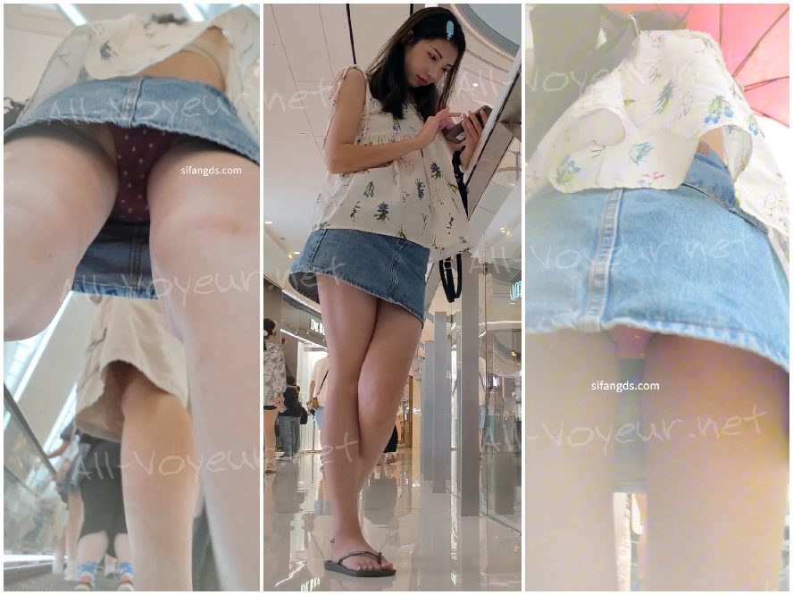 【CSCD】蓝色牛仔短裙小姐姐和男朋友逛街，红色内内