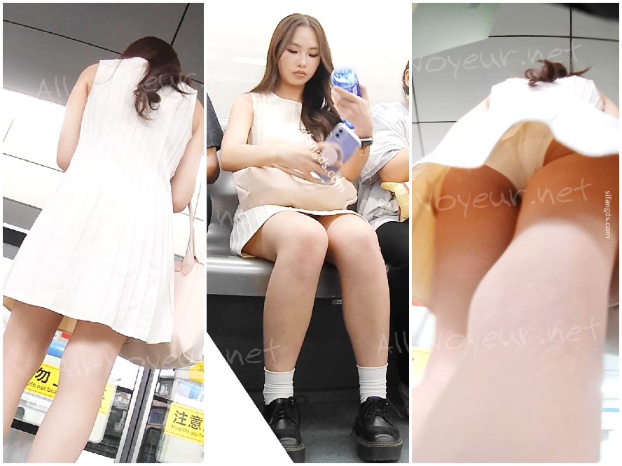 134 - キツネのような目をした白いドレスと白い下着を着た女子大生