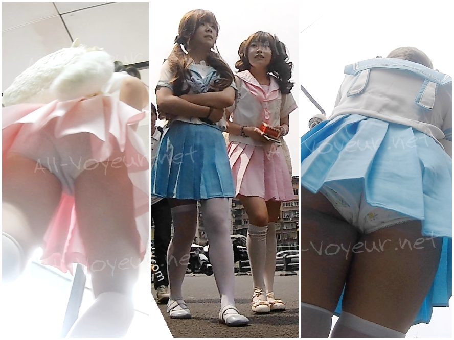 172-ツインポニーテール、ミントグリーン、JKスタイル、下腿に白いストッキング、白い下着