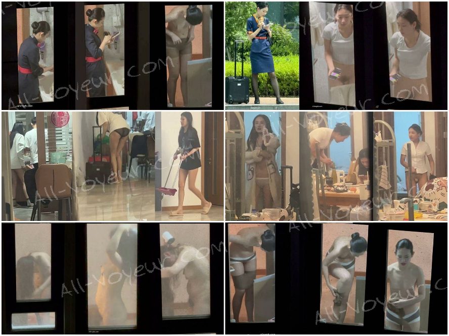 熟練したカメラマンが国内航空会社の客室乗務員の寮に潜入し、窓越しに彼女たちがシャワーを浴びたり着替えたりする様子をこっそり撮影した。