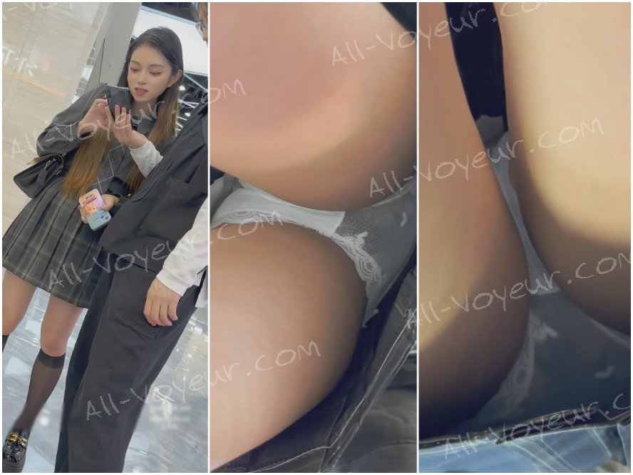 ストーキング＆盗撮❤️ ミニスカートのJK女子高生と彼氏がミルクティーを甘く買いに行く。黒ストッキングとショートソックスがいつもと違う。スカートの下を覗くと、薄暗い森が広がっていた。