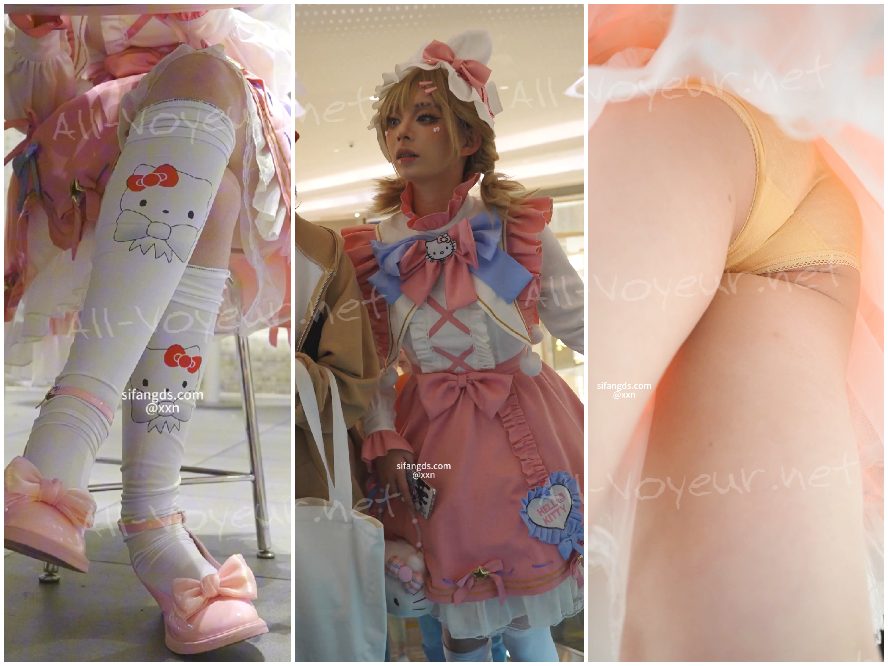 可愛い女の子の第五人格コスプレでDouyin動画を制作中…レーストリムの黄色い下着＋テーブル下からの視点