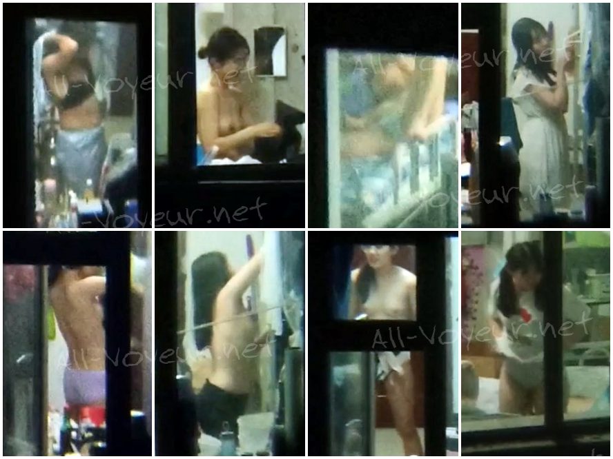 学校の寮の窓から覗く：女子生徒たちの着替え