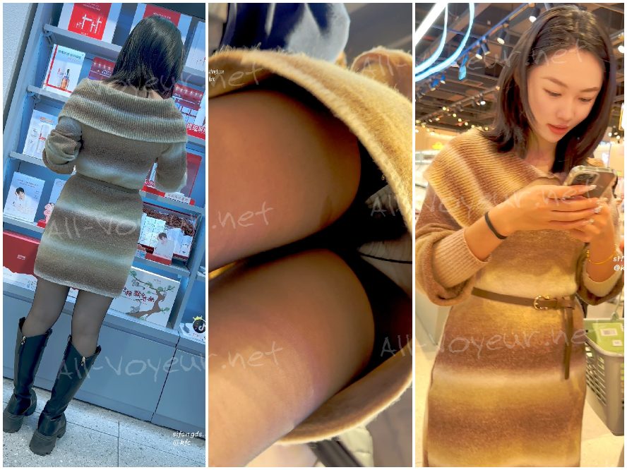 サンドドレスを着た若い女性が親友と一緒に買い物に出かけます。彼女のかわいいドレスとぴったりとした黒いランジェリーのコントラストが印象的です。