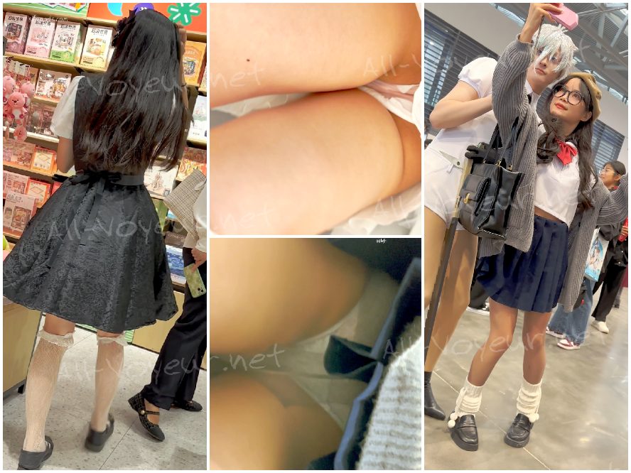 かわいくて愛らしい女の子の 2 つのコレクション: 半透明の裏地が付いたシースルーのグレーのストッキングと、ピンクの裏地が付いた膝上までの白いストッキング。