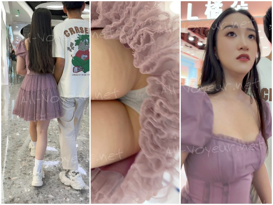 紫色のドレスを着た美しい女性とそのボーイフレンドが買い物に出かけました。彼女はグレーの下着を着けたままずっと撮影されていました。