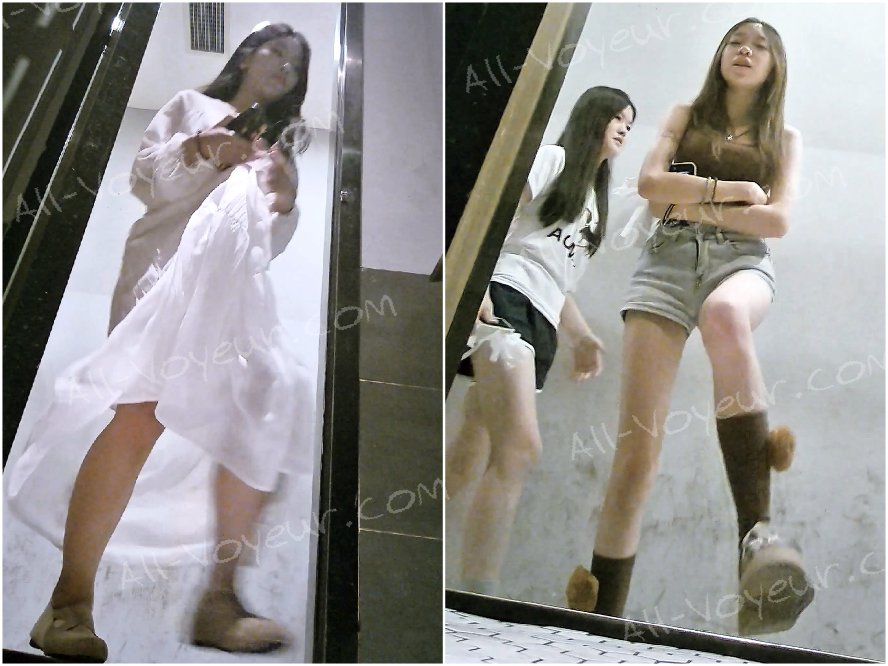 【トイレショット】白いワンピースを着た美しい女性と、抜群のスタイルと狭い性器を持つ女性のパノラマ背面ショット。