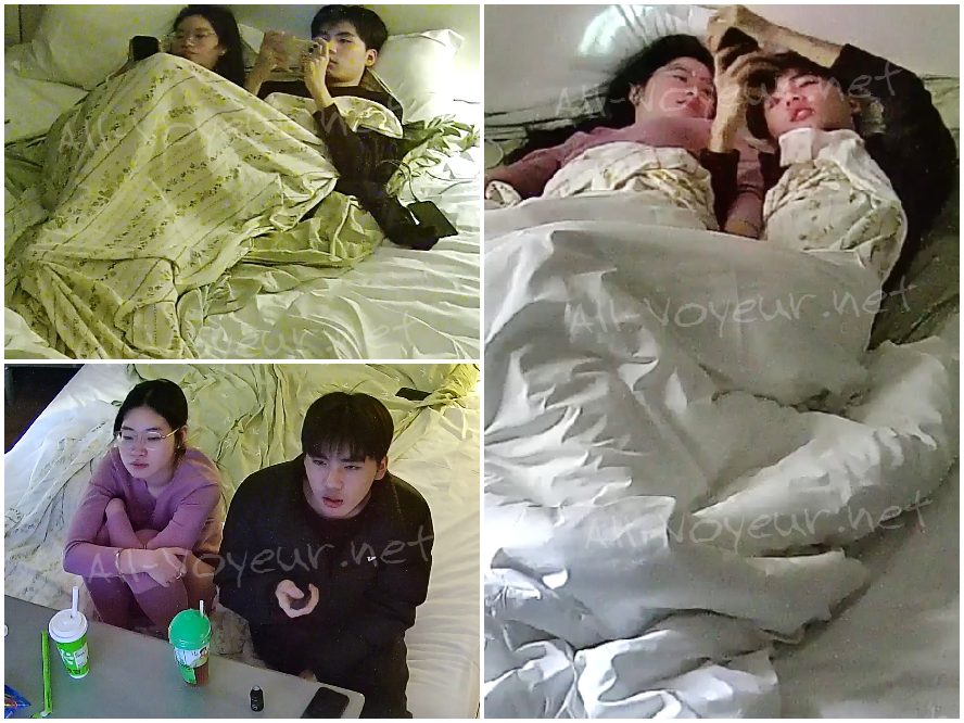 紫色の保温下着を着た女性は、自分のシーツと布団カバーを持参し、ボーイフレンドと一緒に3日間滞在しました。