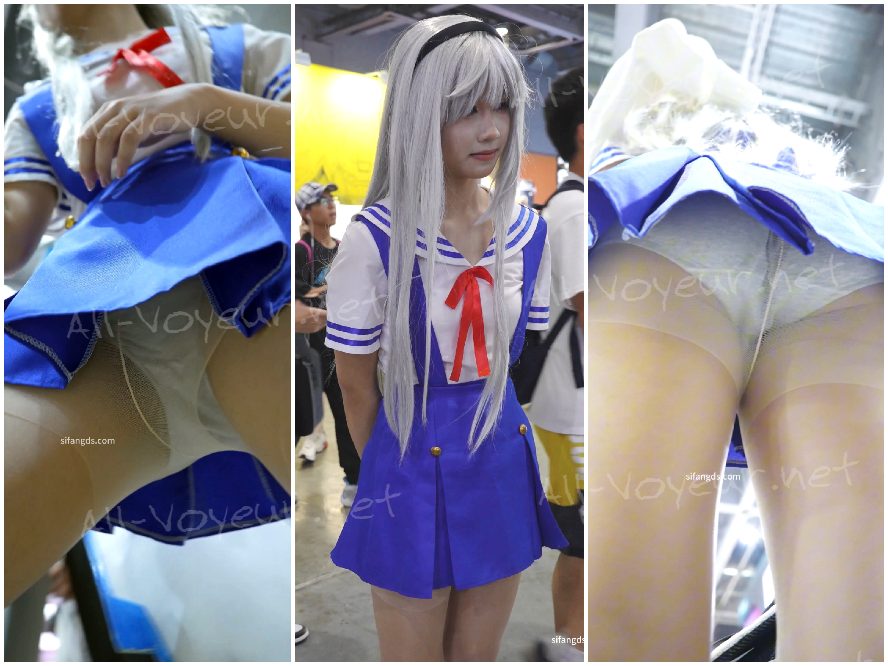 花柄のドレスを着た女の子の下着は漫画風の透明な裏地が付いています。お尻の裏側には黒い裏地が見えます。