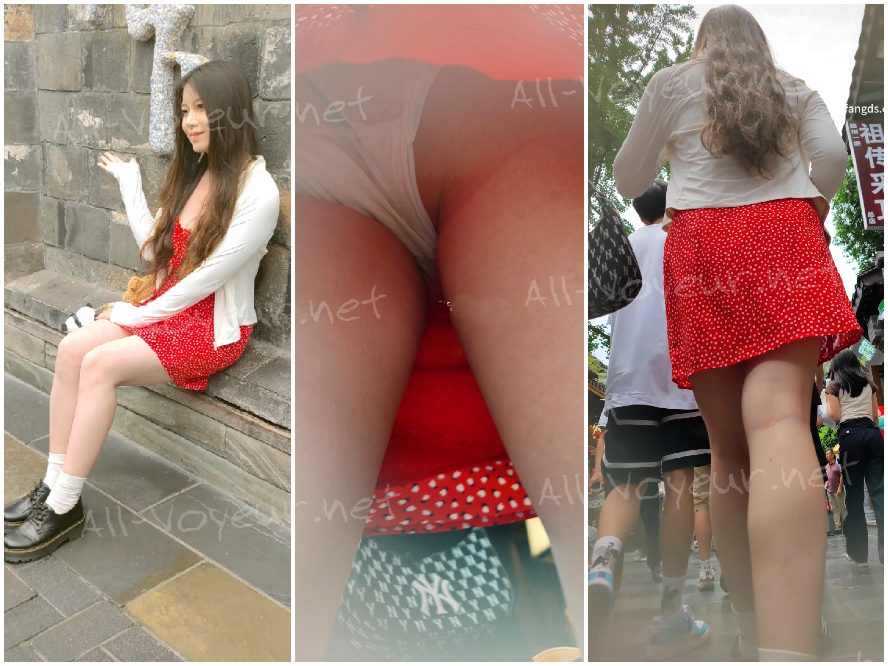 紫色のドレスを着た若い女性が親友と一緒に買い物のために列に並んでいますが、彼女の友人は黄色い下着を着ています。