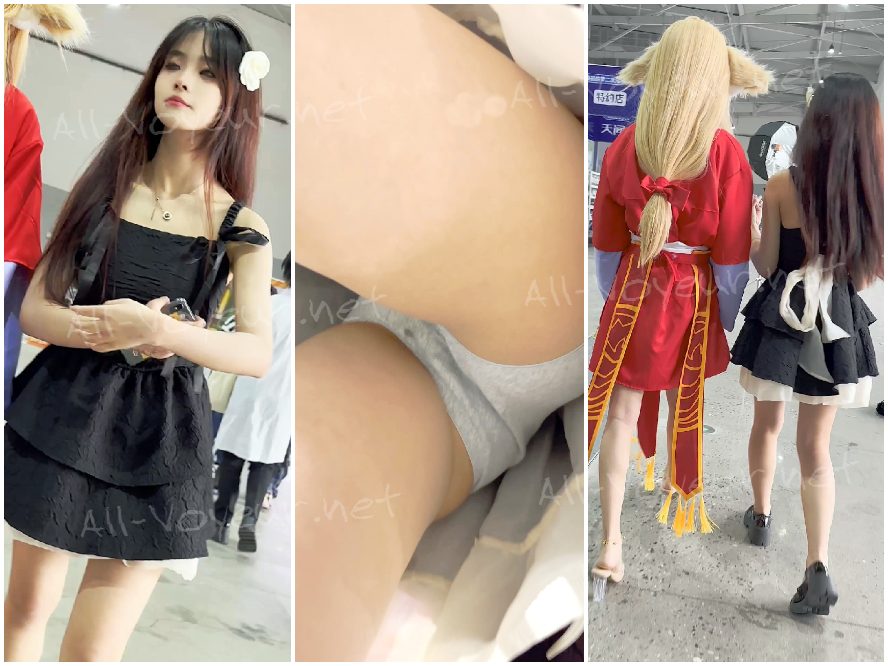 大きな瞳の制服姿の女子高生が一人でアイスクリームを買いに買い物に行く。シームレス下着姿でビフォーアフター写真を撮影している。