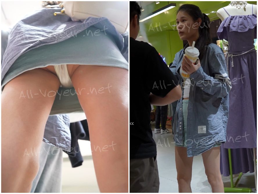 ピンク髪のメイド服を着た若い女性が買い物に出かけます...彼女の白い漫画の下着は彼女を無邪気でセクシーに見せます。