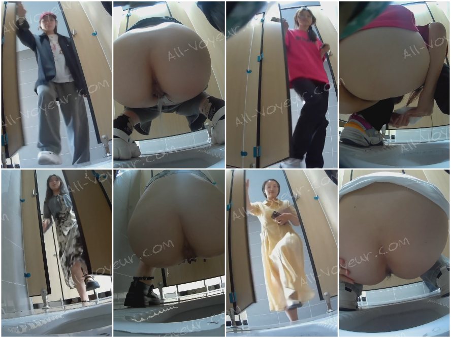 新しいトイレ写真シリーズ❤️ 教員養成大学の女子トイレのパノラマビュー。女の子の桃色のお尻とピンク色の外陰部を披露しています。