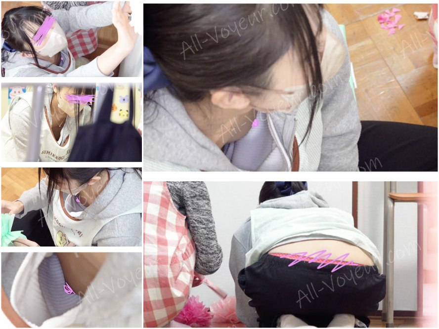 【幼稚園の美人先生盗撮】【ノーブラ無防備乳首＆割れ目が見えそうなしゃがみパンチラ】