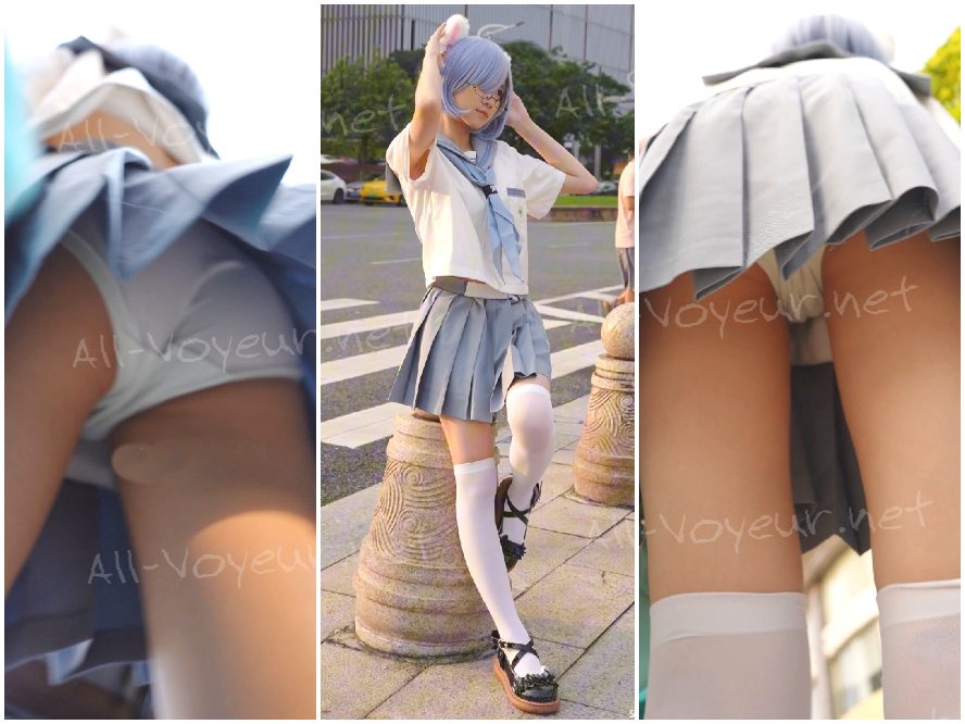 金髪のコスプレイヤーが買い物中…彼女のかわいい漫画をテーマにした下着は、前面と背面に 13 個の縫い目が見えます。