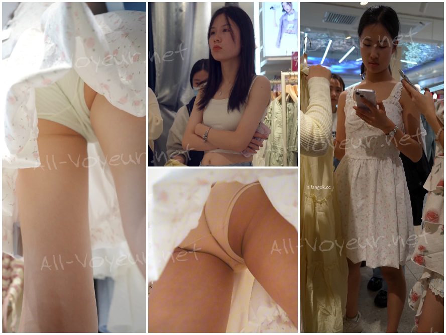 (BC-AA-643) 若き女子大1年生……ショッピングモールのエスカレーターでナース服姿 — 前後からのアングル、うっすら透けた白い下着