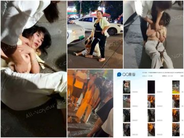広東省恵州で、本妻が浮気現場を押さえ、路上で愛人の服をすべて剥ぎ取る！胸も尻も丸出しの姿に、野次馬たちは大騒ぎして至近距離から激写！